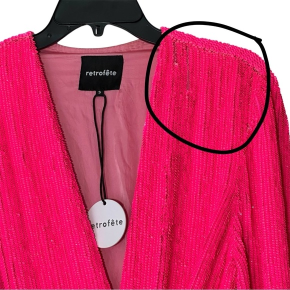 NWT Retrofete Gabrielle Sequin Wrap Robe Mini Dress in Hot Pink size S V Neck - Picture 4 of 16